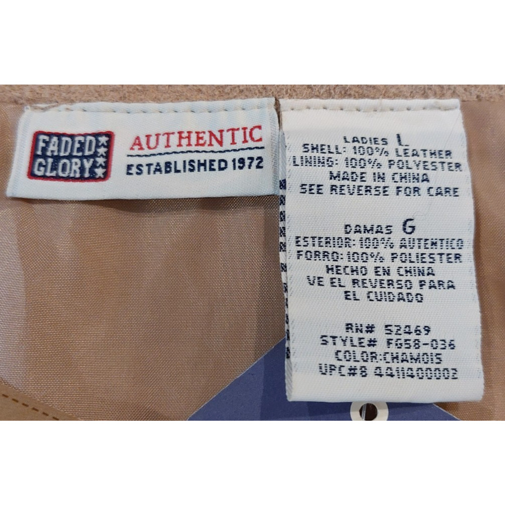 Faded Glory Vtg Large (12-14) Genuine Suede Leather Tie Front Jacket Tan‎ NWT - Picture 7 of 13